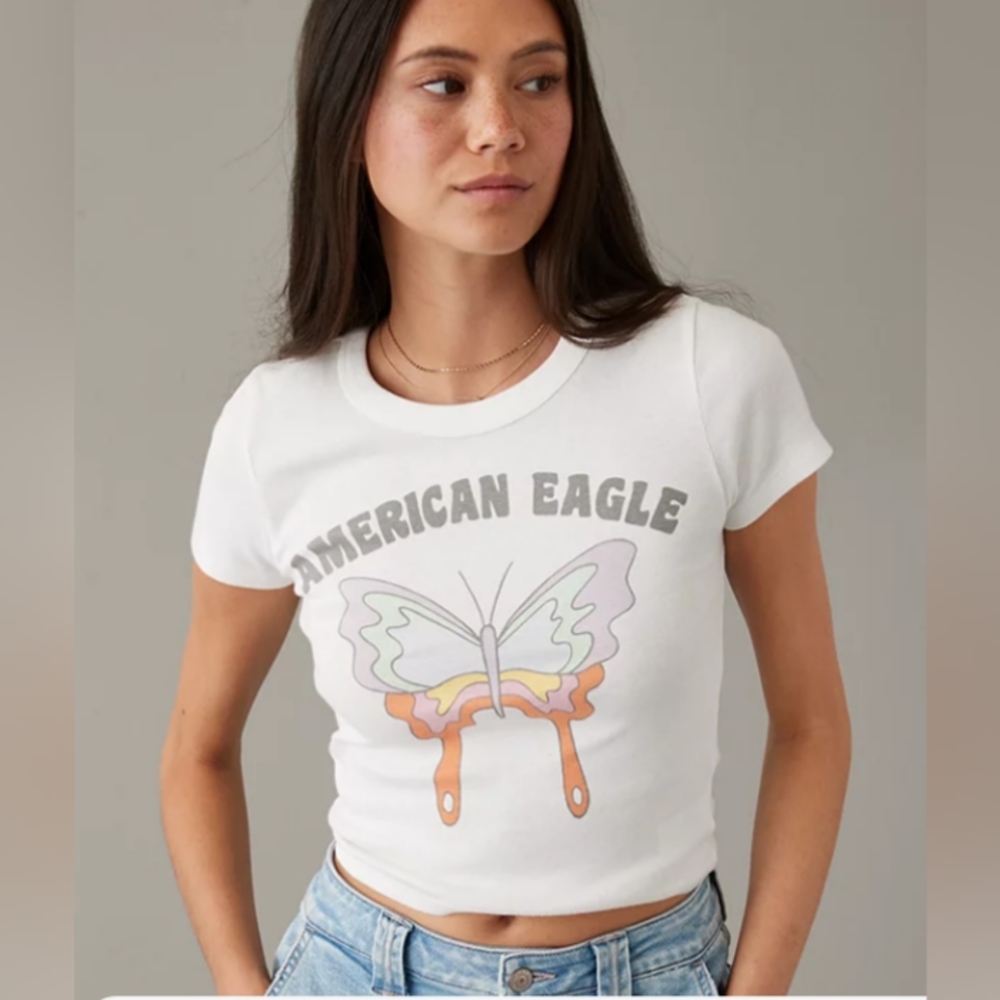 NWT American Eagle Cropped Hey baby Tee - Picture 1 of 6